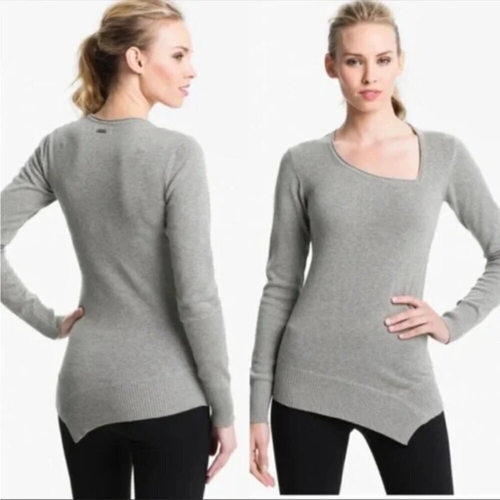 Prana Ziggy Organic Cotton/Wool Blend Asymmetric Sweater Comfy Cozy in Gray M